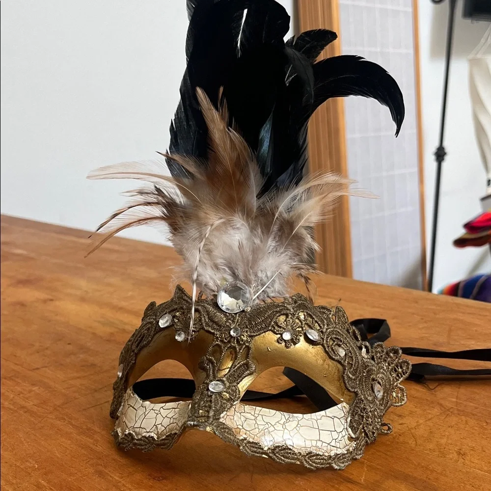 Gold Feathered Venetian Masquerade Mask